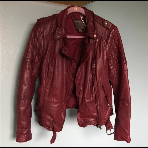 Muubaa Nido Leather Quilted Biker Jacket Deep Red - Picture 2 of 11